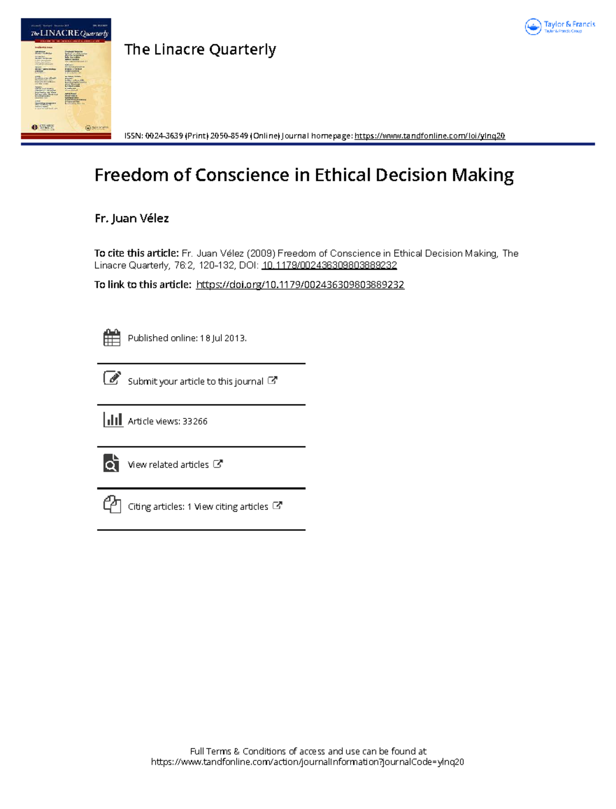 Freedom of Conscience in Ethical Decision Making - Linacre Quarterly ...