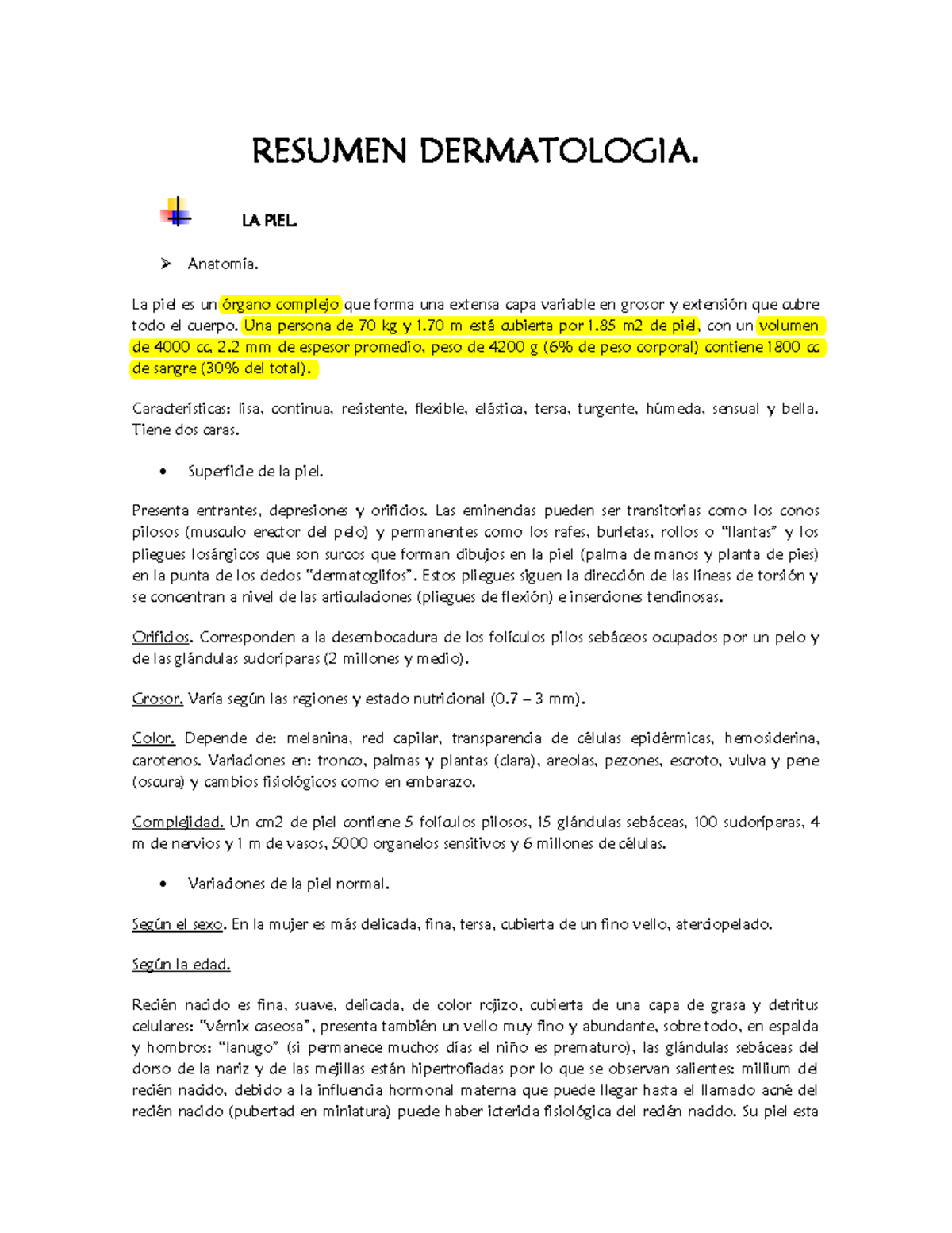 Resumen de Dermatología - Amado - SAUL - Revisión y Estructura de la Piel - Document Preview