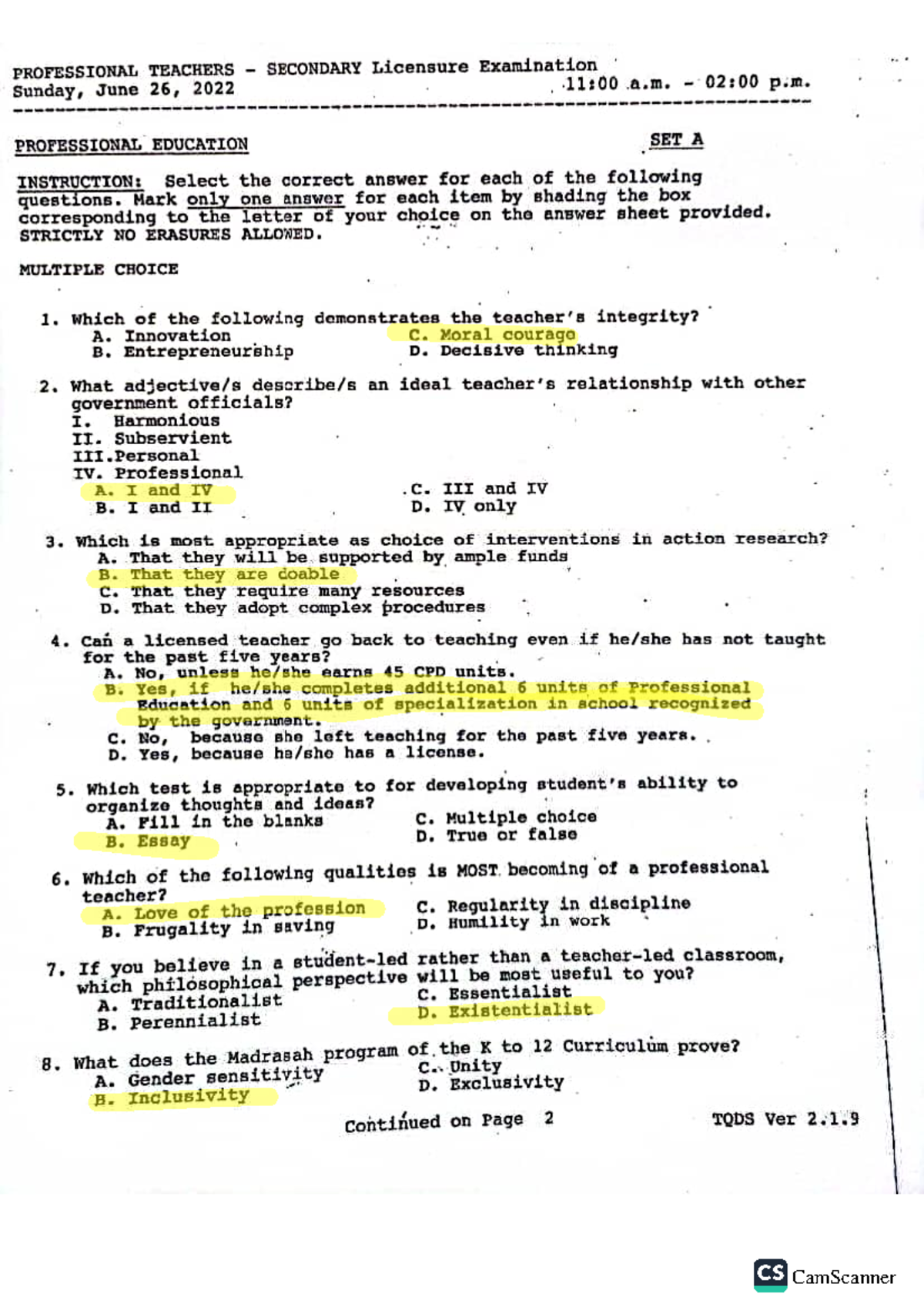 Profed-Answer - Gen Ed Professional Teacher Licensure Exam Set A - Studocu