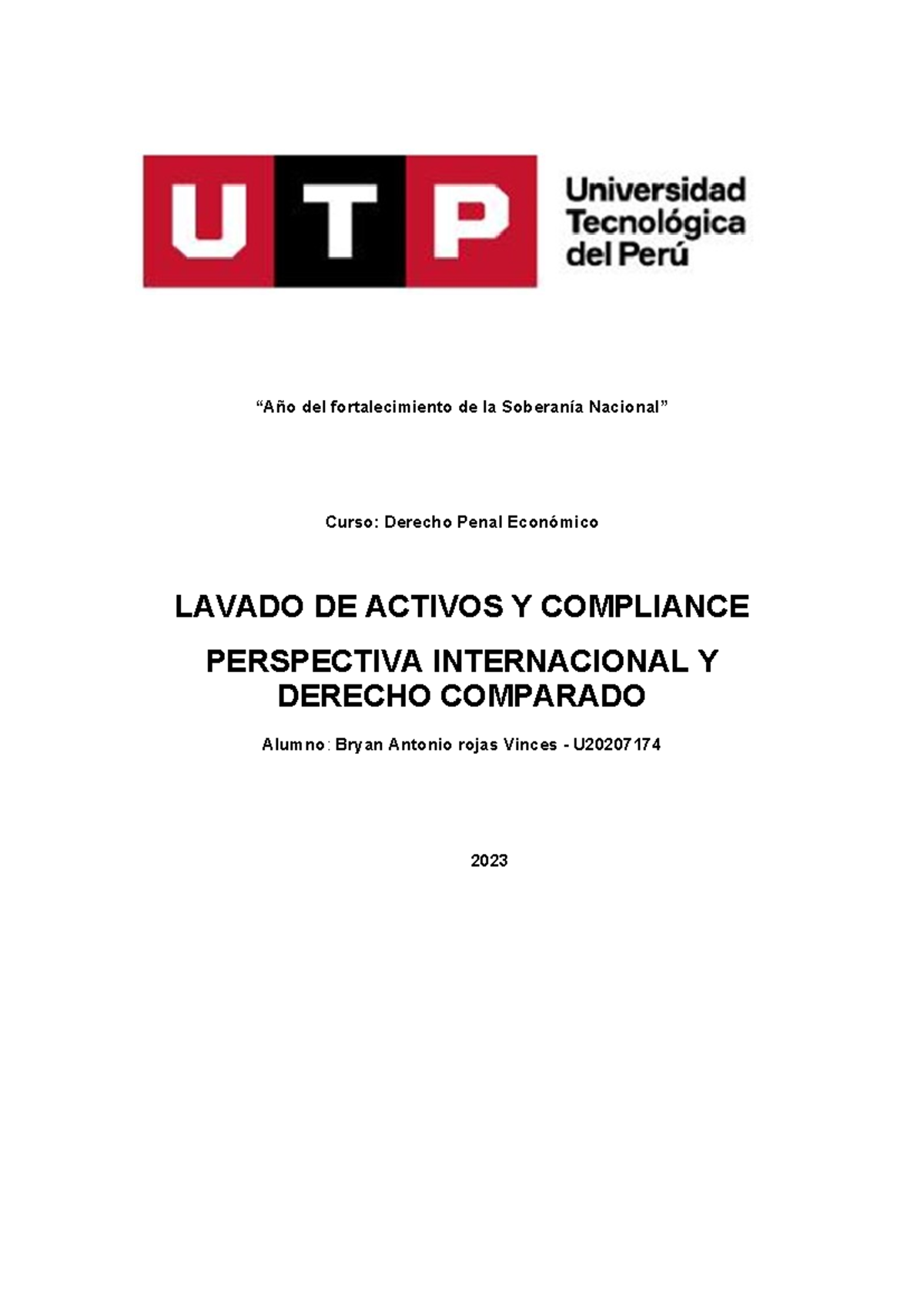 TA2 Derecho Penal Económico: Lavado de Activos y Compliance 2023 - Studocu