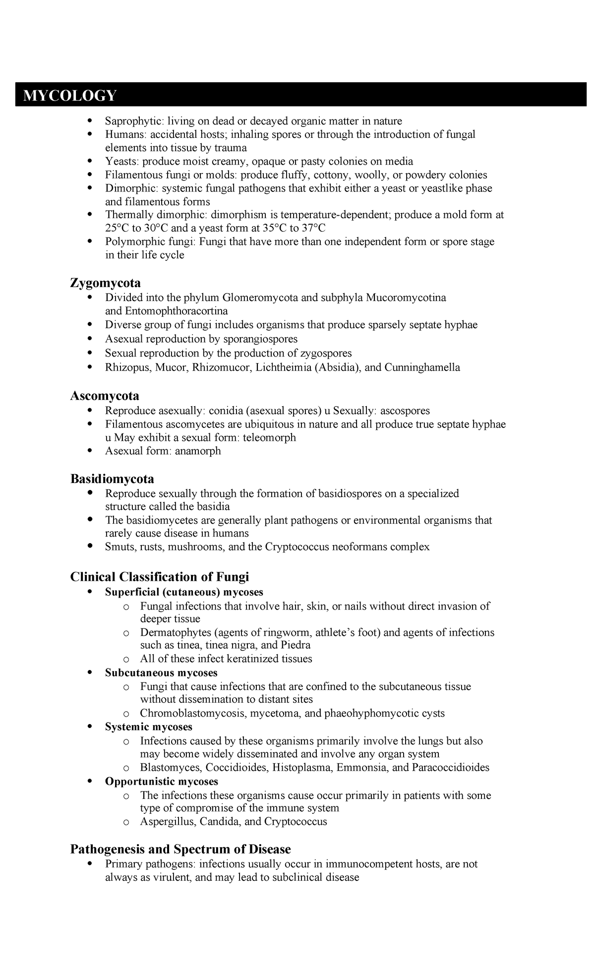 Mycology Study Notes: CCTC CG - Fungal Pathogens and Diagnosis - Studocu