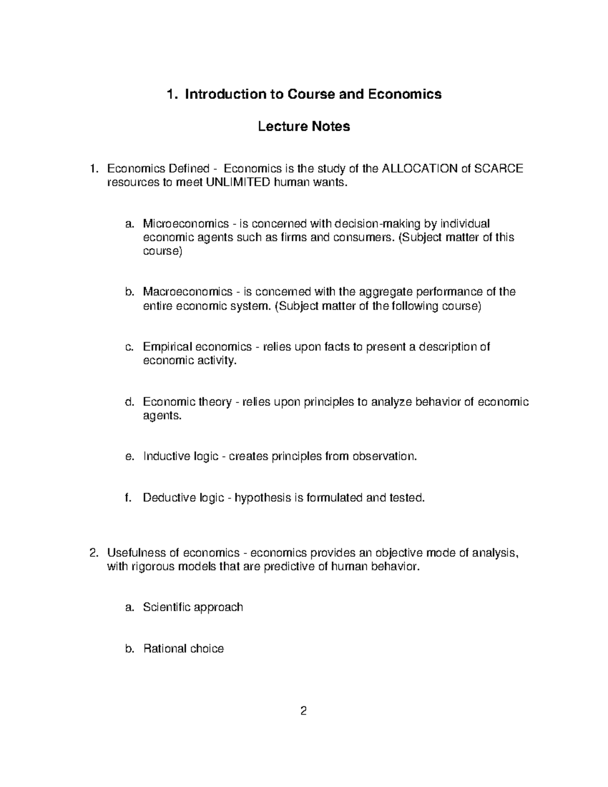 LEC1 - Introduction to Economics and Key Concepts - Studocu
