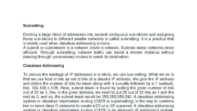 Subnetting and Routing Concepts - Notes (CS101) - Studocu