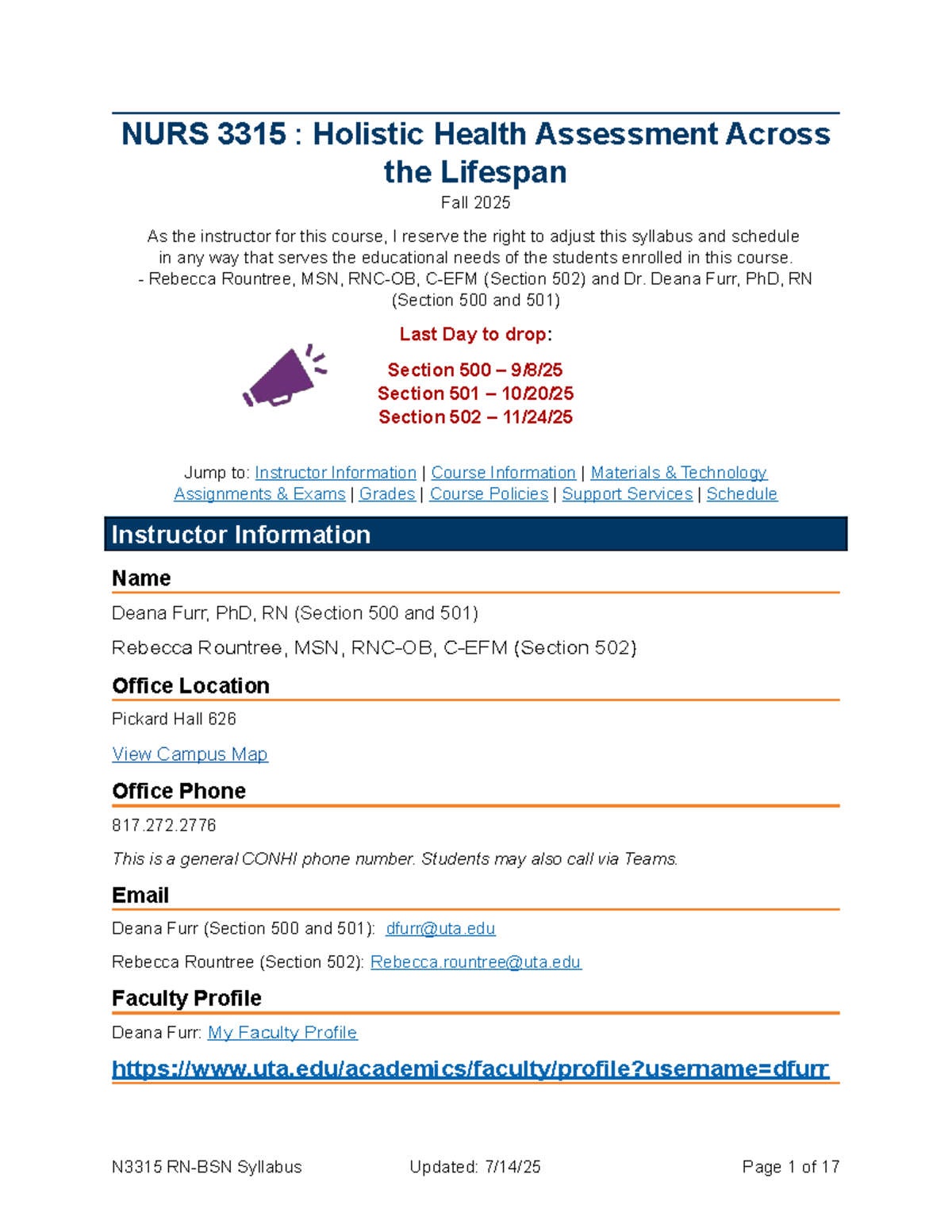 NURS 3315: Holistic Health Assessment Syllabus - Fall 2025 - Studocu