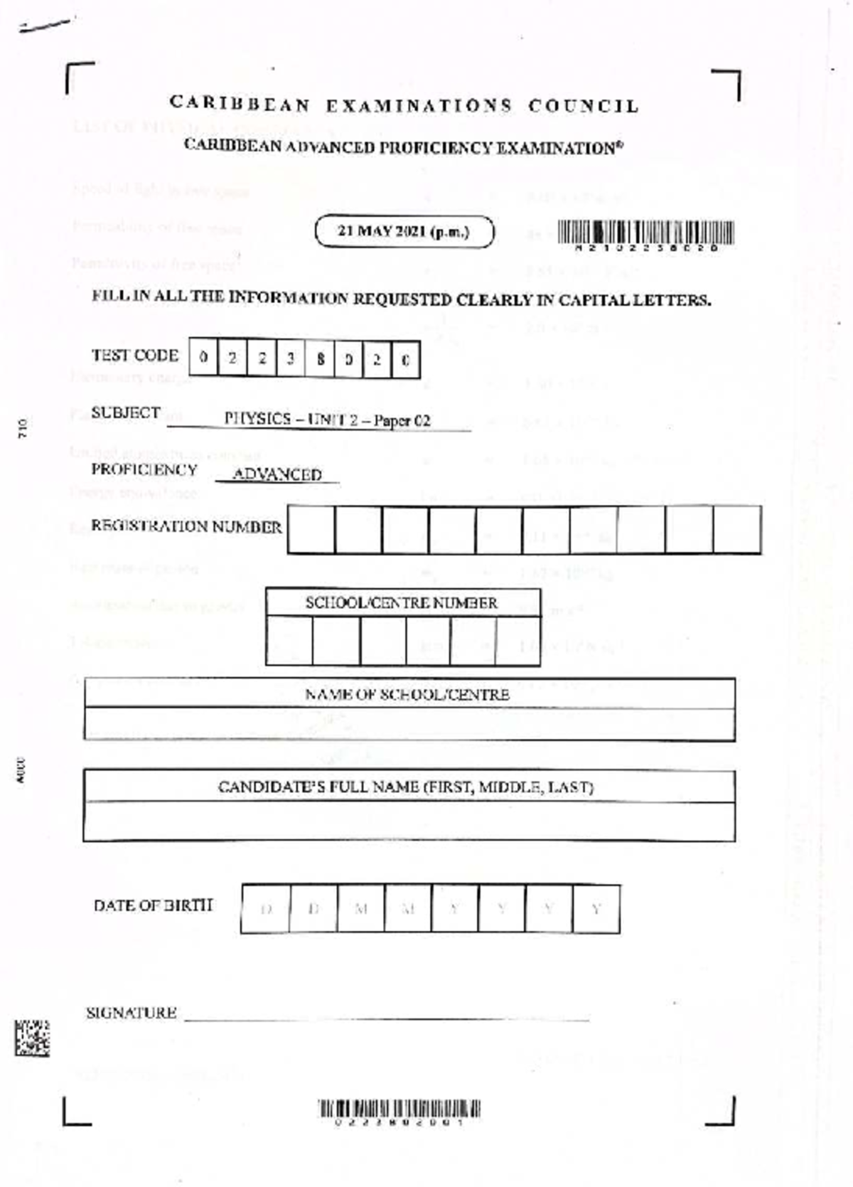 Physics CAPE Unit 2 Paper 02 Exam - May 2021 - Studocu