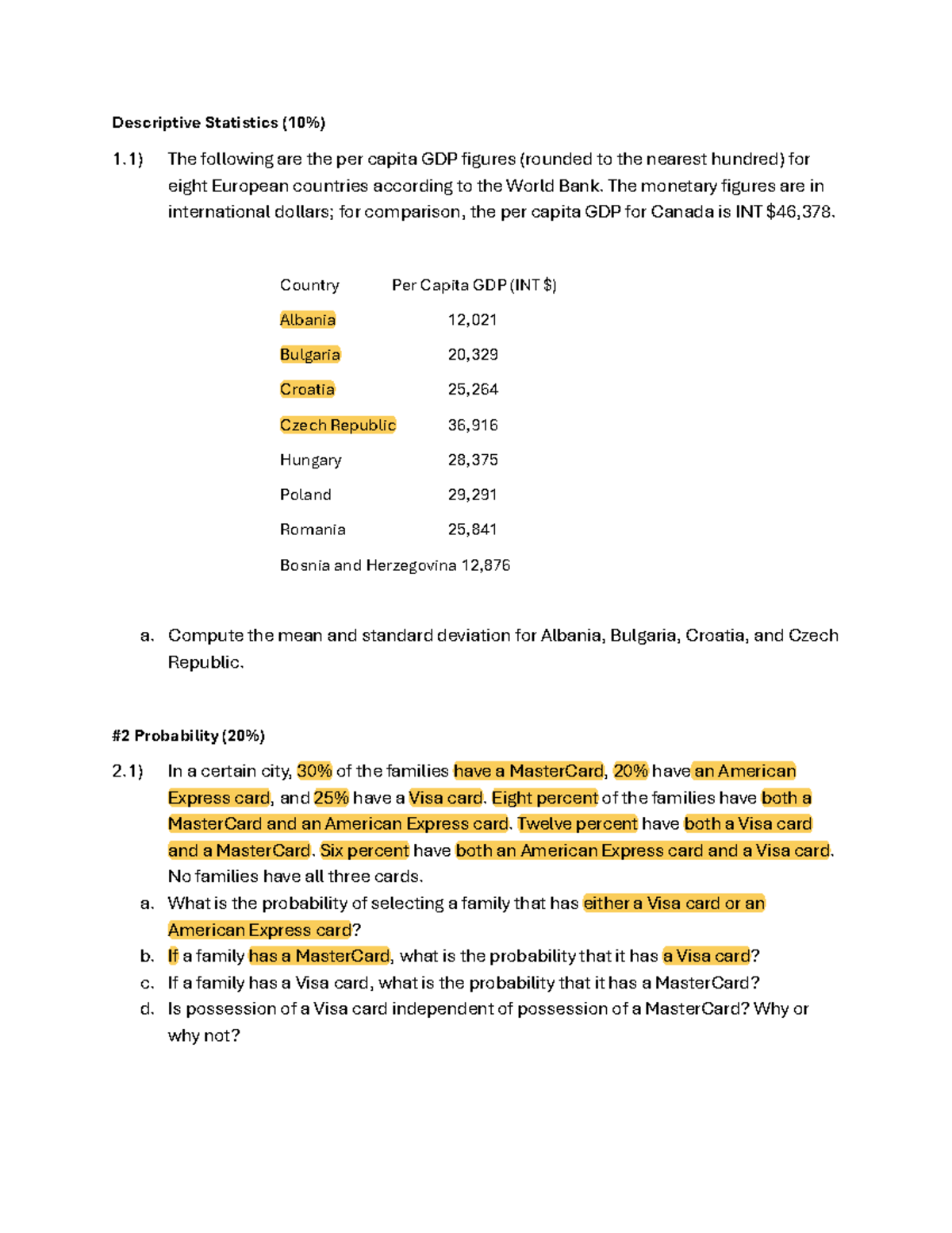Sample Exam - Quantitative Analysis - Descriptive Statistics (10%) 1 ...