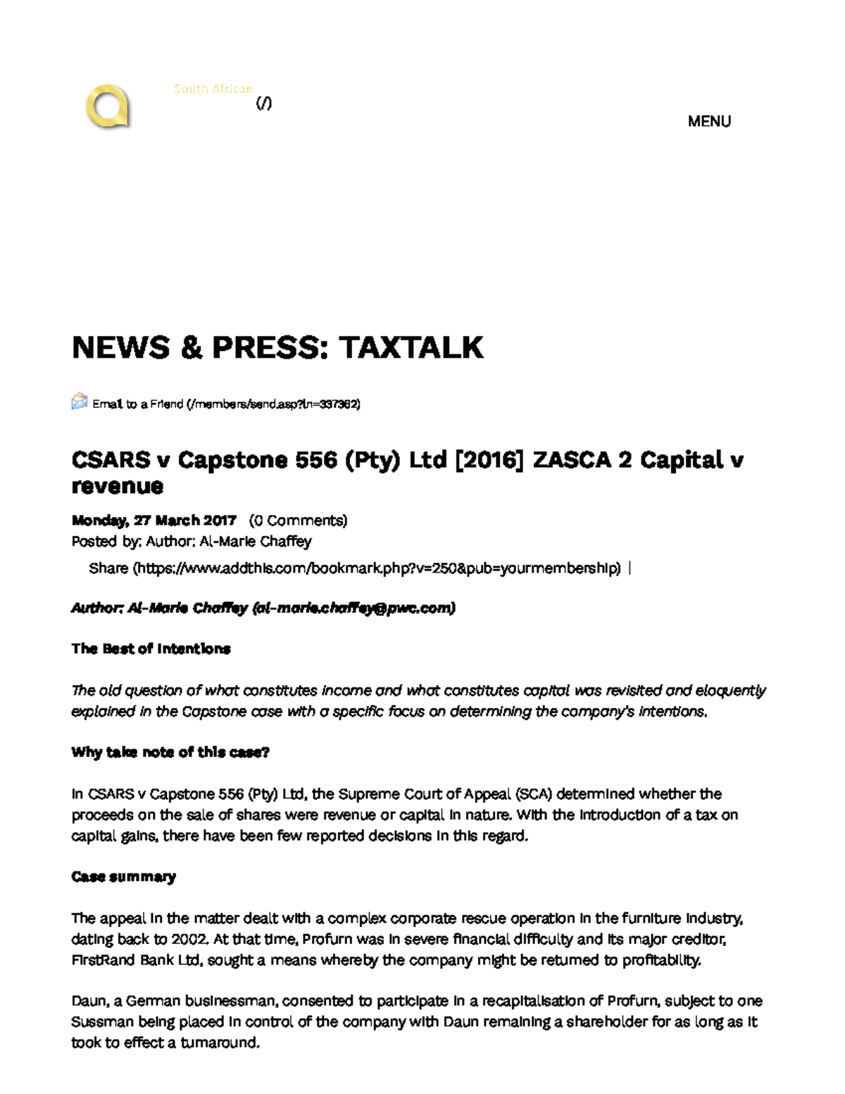 Capstone Case Summary: CSARS v Capstone 556 (Pty) Ltd in Taxation - Studocu