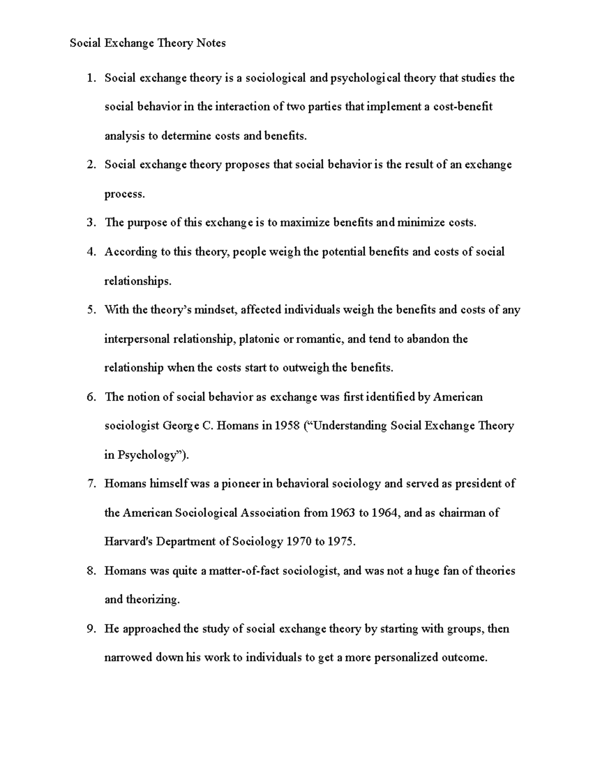 Sociology 101: Social Exchange Theory Comprehensive Notes - Studocu