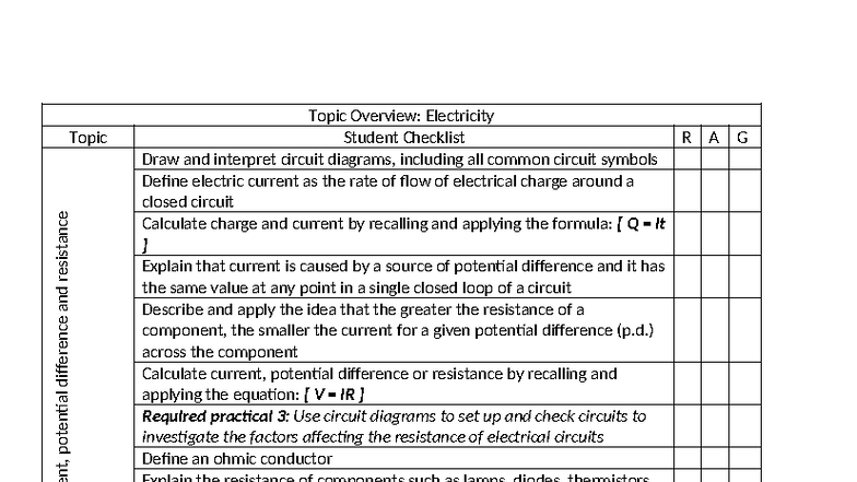 Electricity Topic Overview - Topic Overview: Electricity Topic Student ...