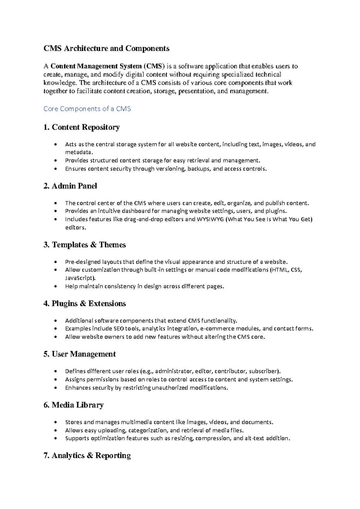 CMS Architecture and Core Components Overview - Studocu