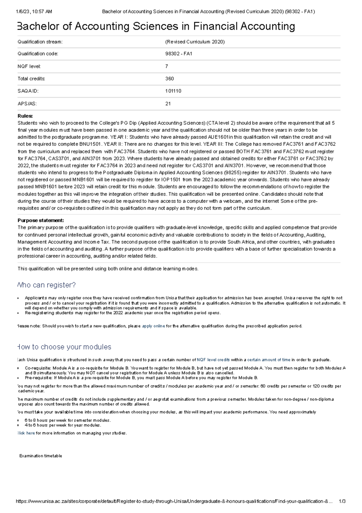 Bachelor of Accounting Sciences (98302 - FA1) Revised Curriculum ...