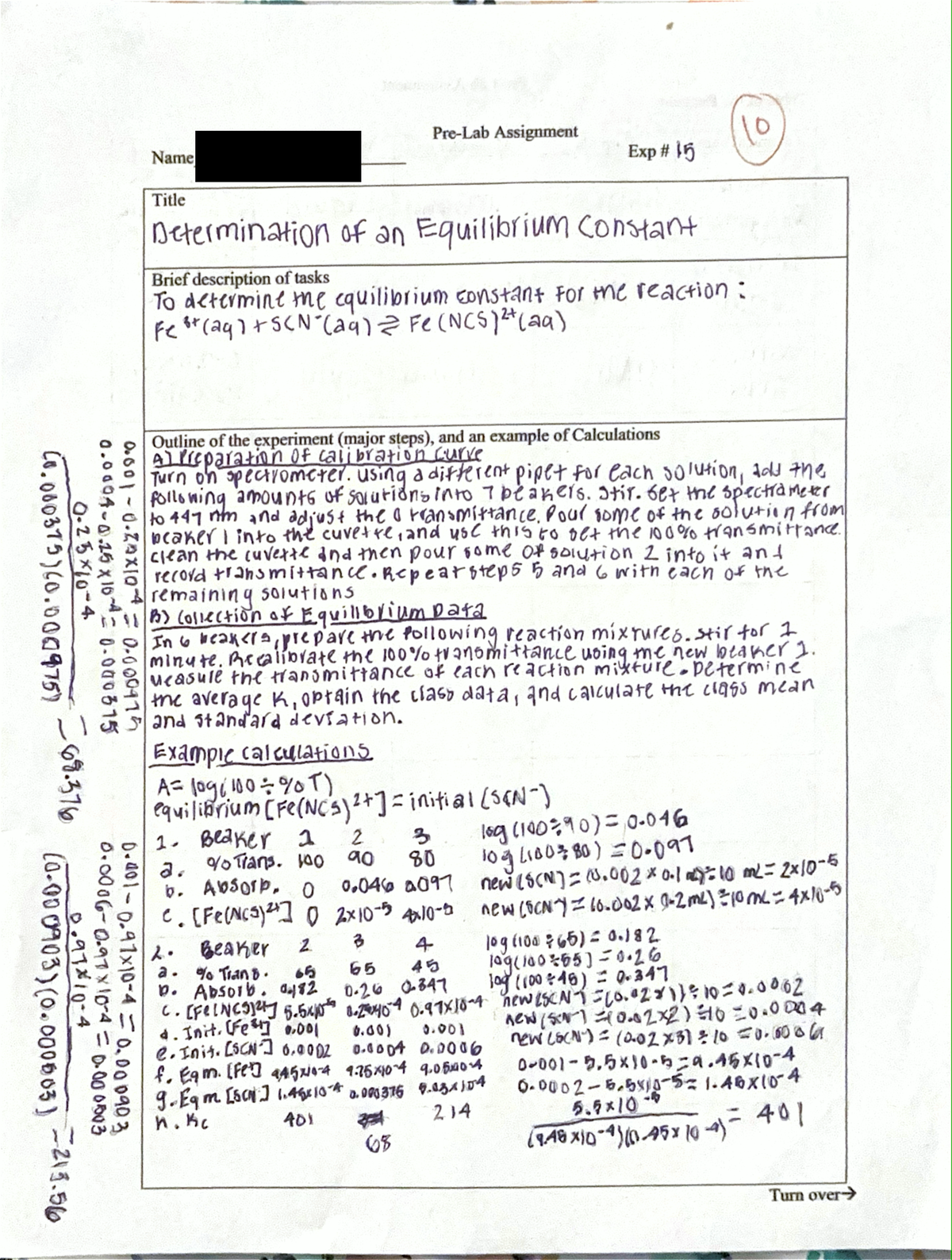 Chem 2 Pre Lab Experiment 15: Determining the Equilibrium Constant ...