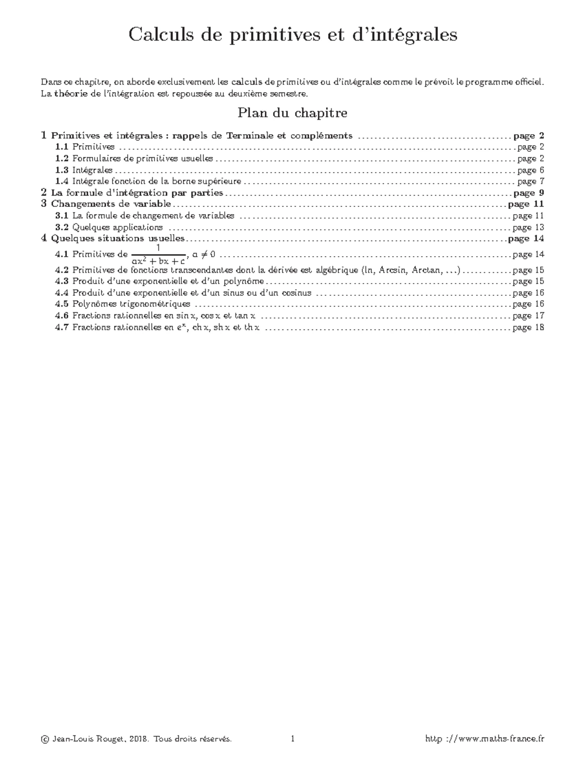 Tableau des Primitives Usuelles - Analyse 2 L1 S2 - Studocu