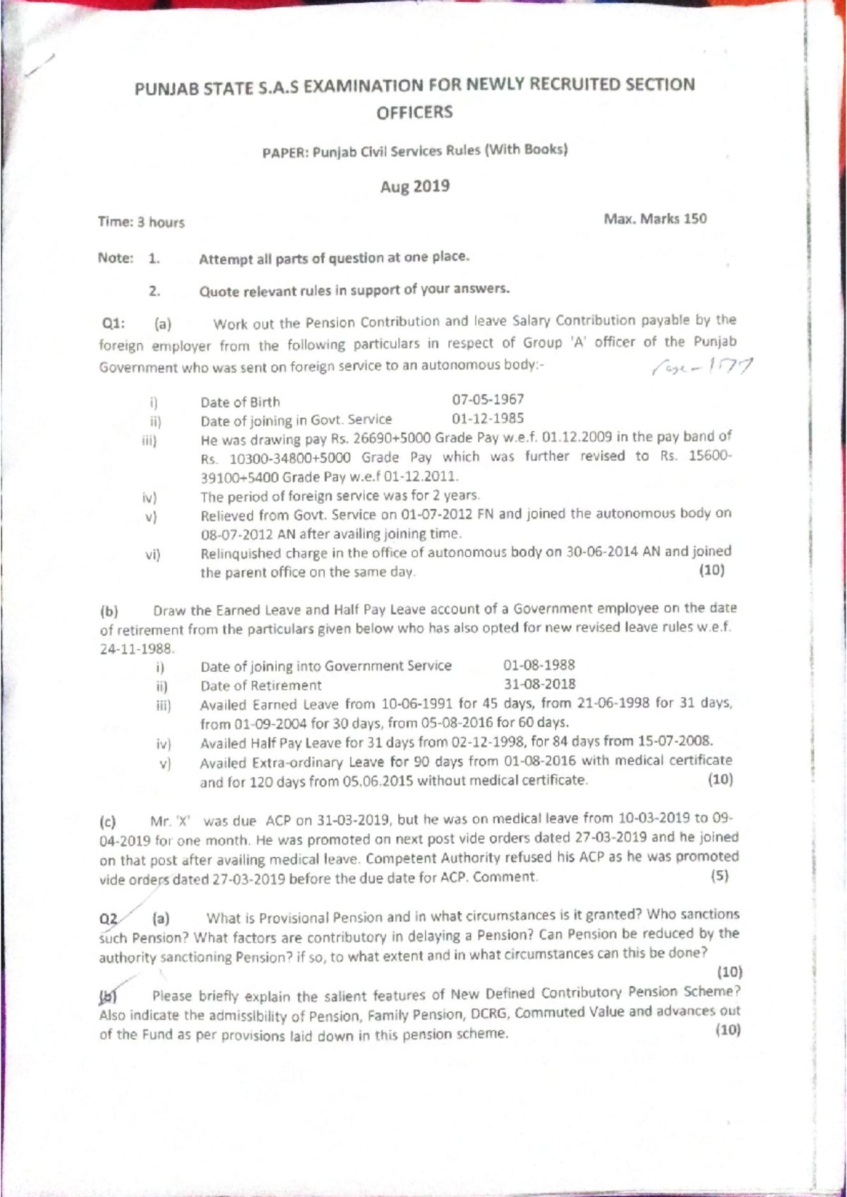 SAS DEPARTMENTAL EXAMINATION PAPERS - AUGUST 2019 - Studocu
