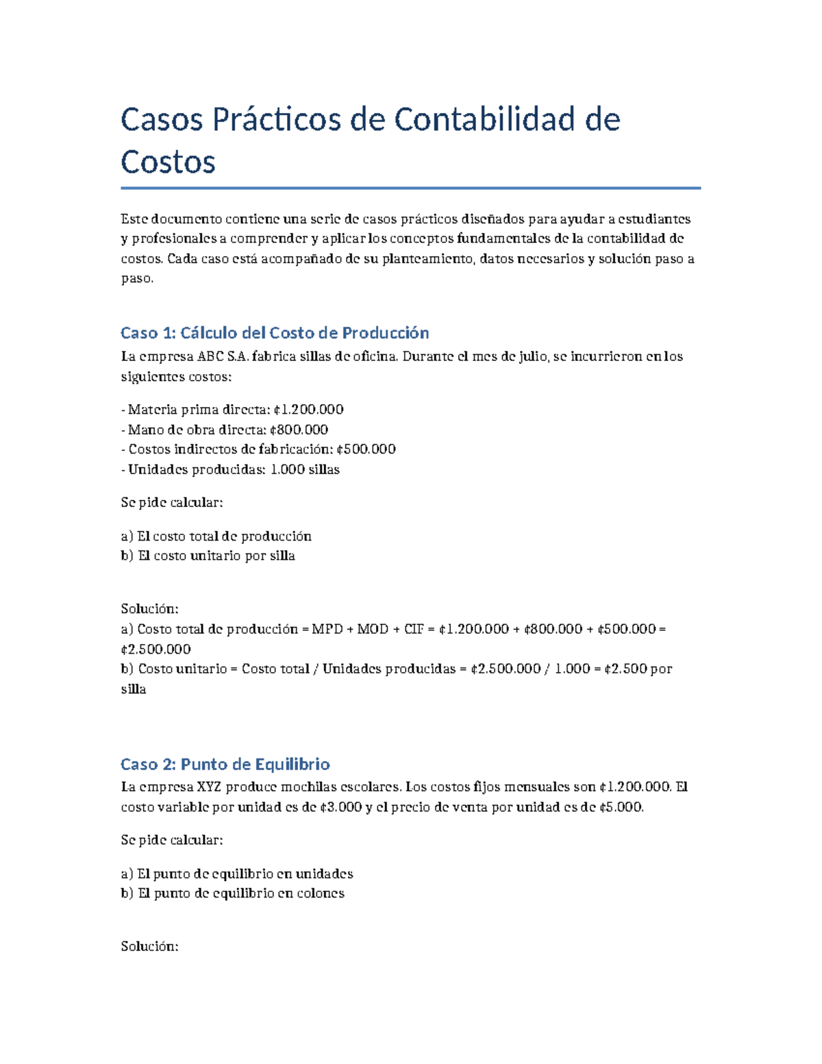 Casos Prácticos de Contabilidad de Costos - Ejercicios y Soluciones ...