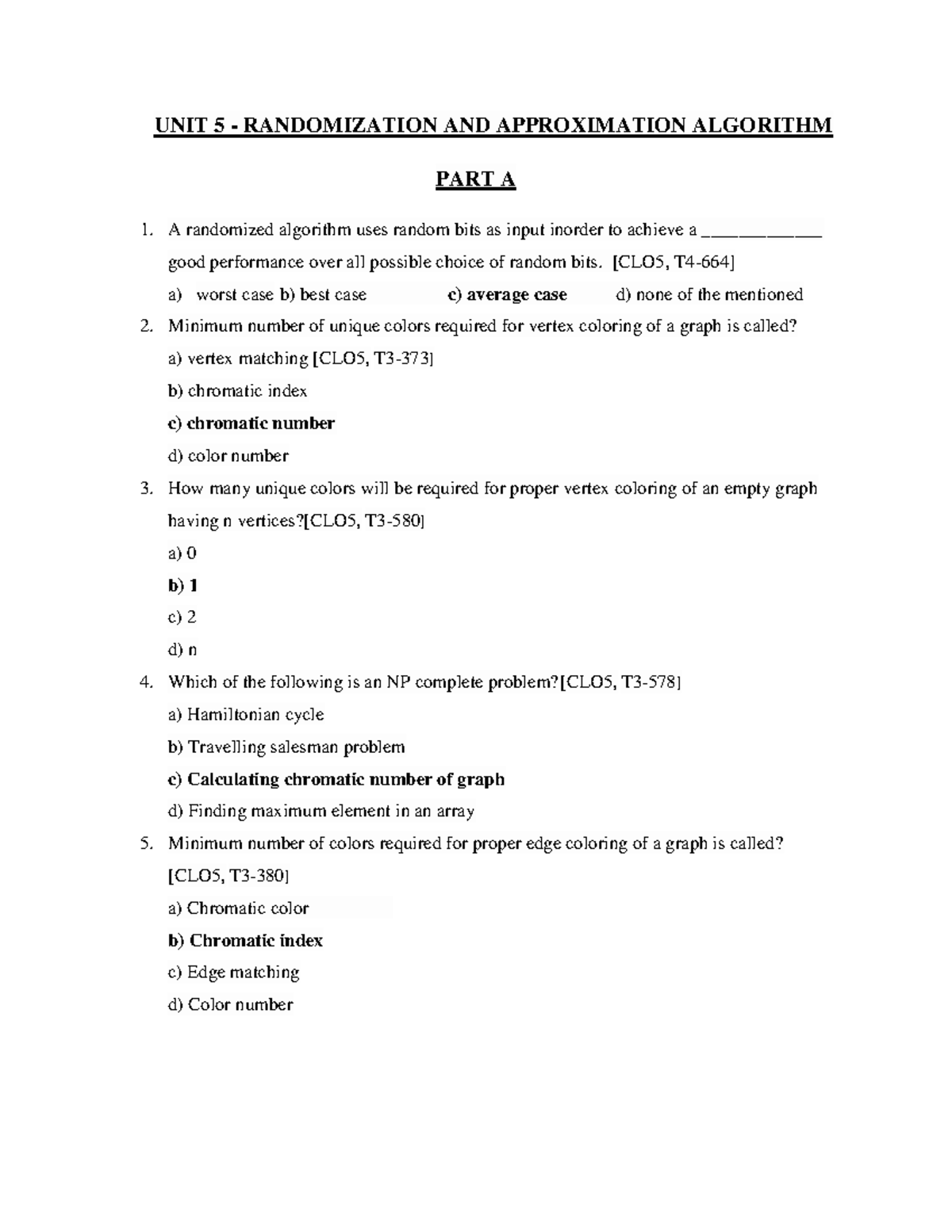 UNIT V QB DAA - Randomization & Approximation Algorithms - Studocu