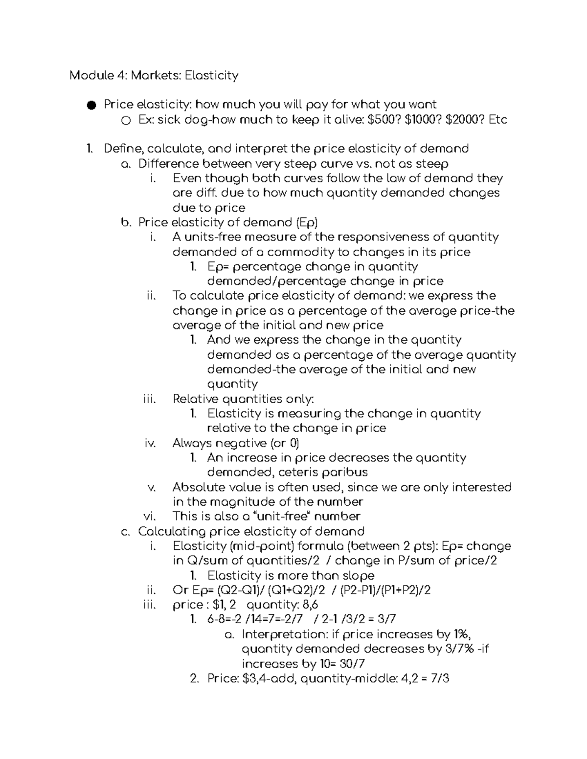 Econ Module 4 Notes - Professor Graf - Module 4: Markets: Elasticity ...