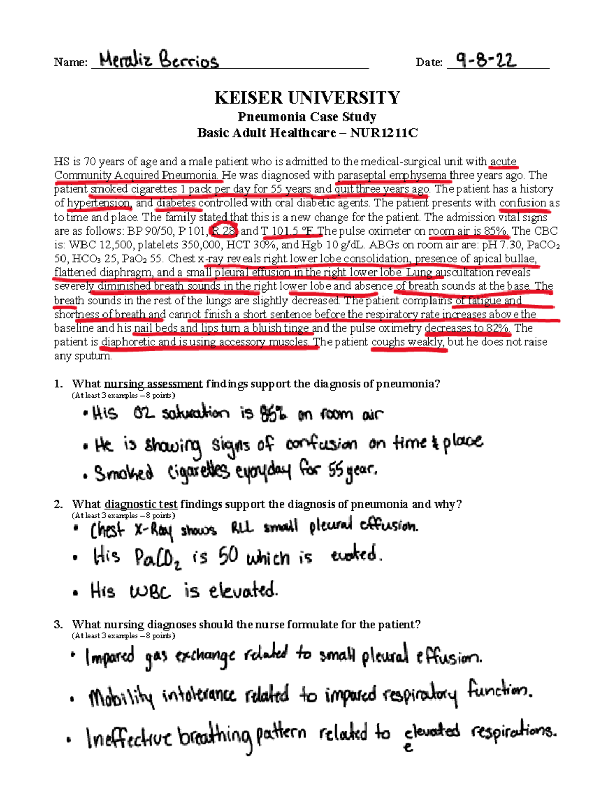 Pneumonia Case Study - NUR1211C Final Assessment Notes - Studocu