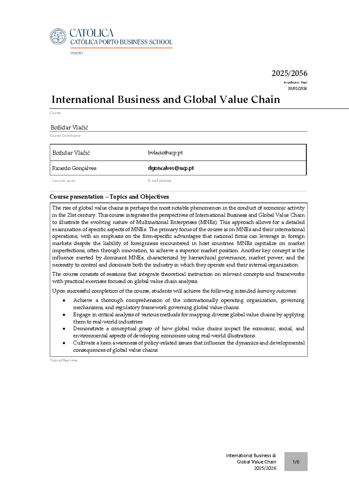 International Business (IB) & Global Value Chain (GVC) Course Syllabus ...