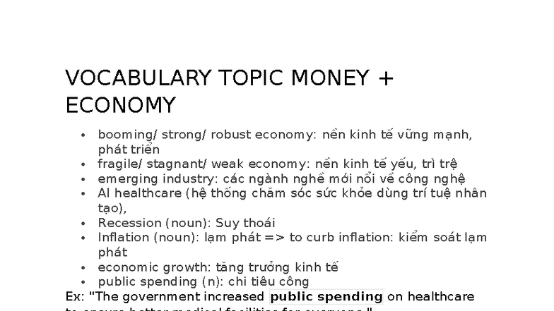 Vocabulary Topic: Money & Economy Insights - Studocu