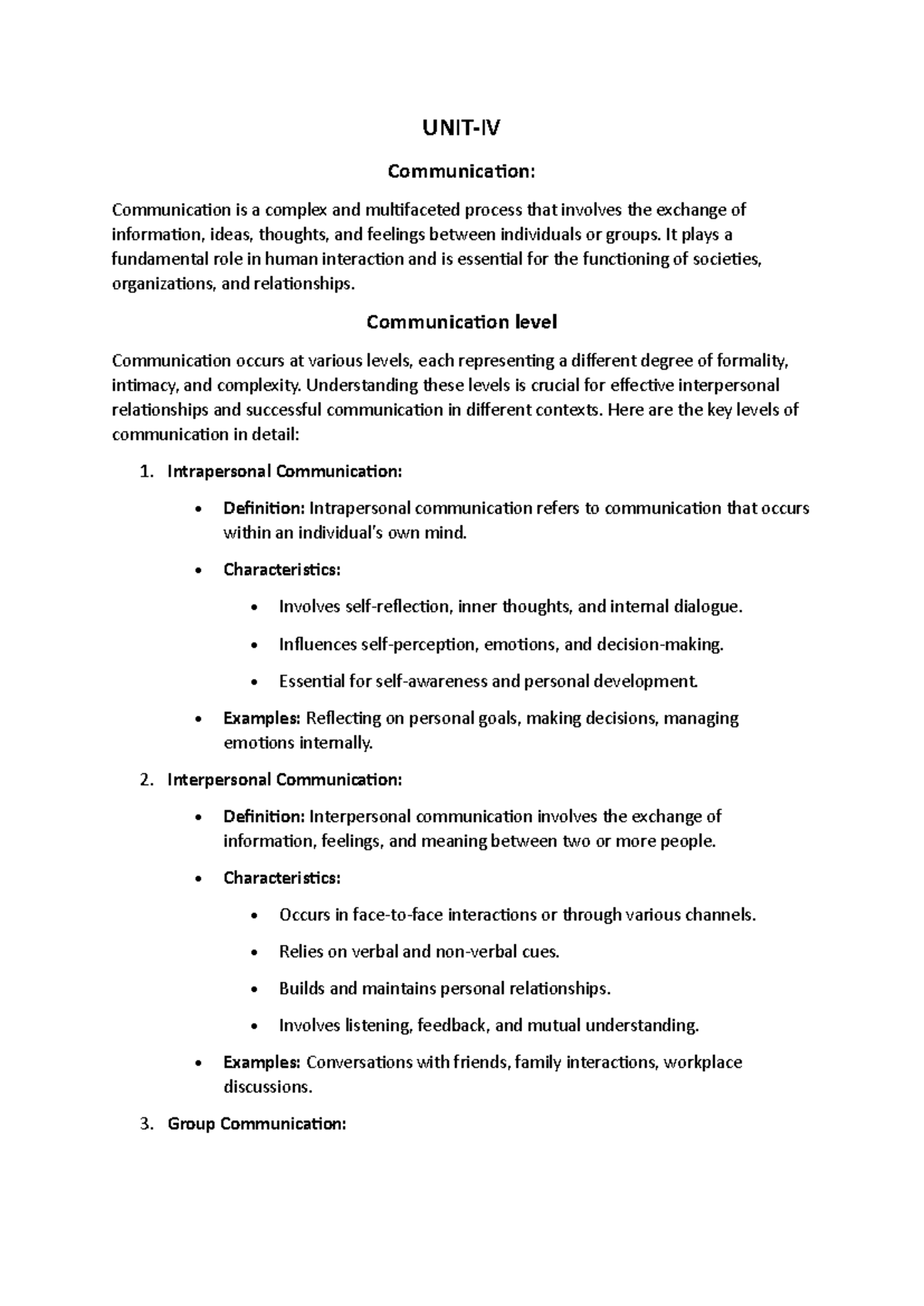 UNIT IV - Pom notes - UNIT-IV Communication: Communication is a complex ...