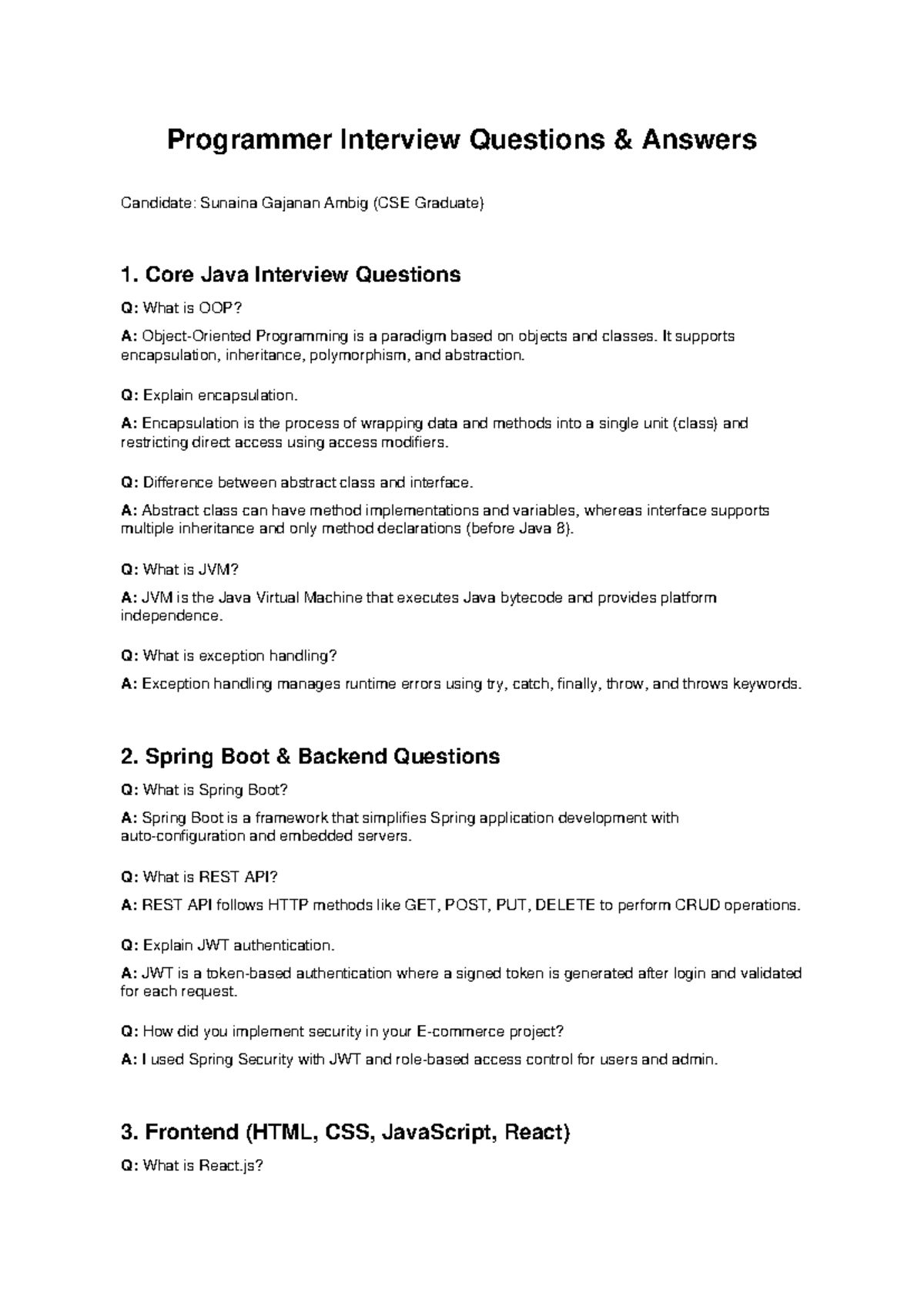 CSE Programmer Interview Q&A: Insights from Sunaina Ambig - Studocu