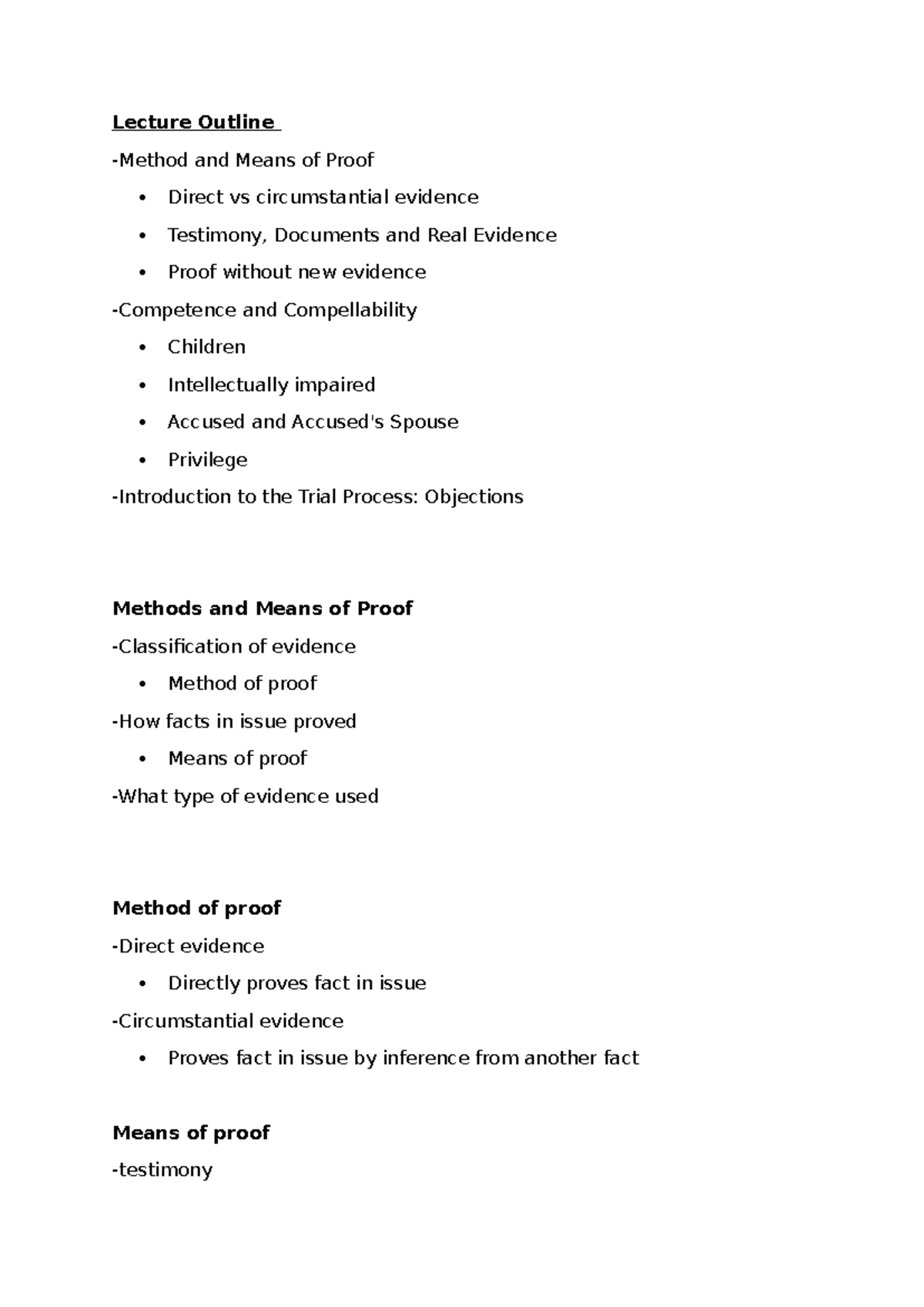 LLB303 Week 3 Lecture: Means of Proof & Evidence Types - Studocu
