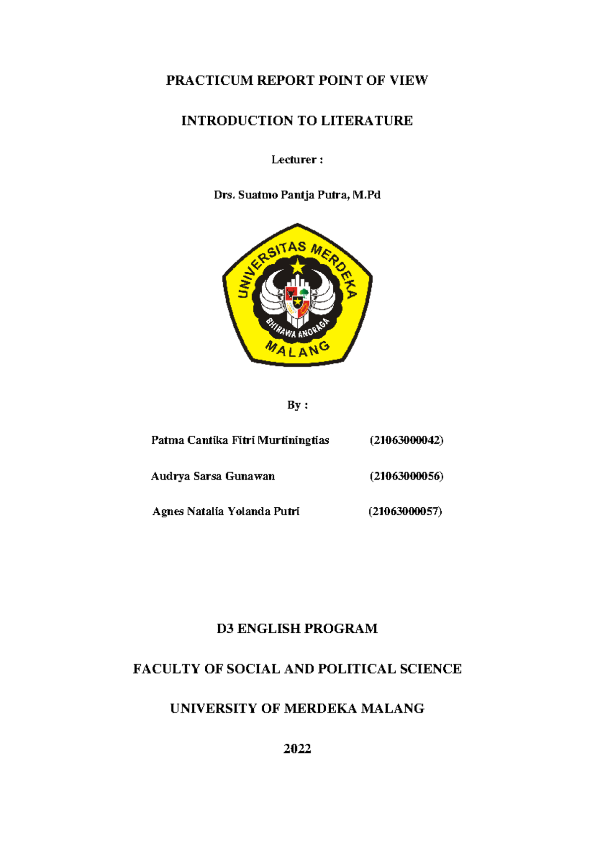042 D3 English Practicum Report on Narrative Point of View - Group 3 ...