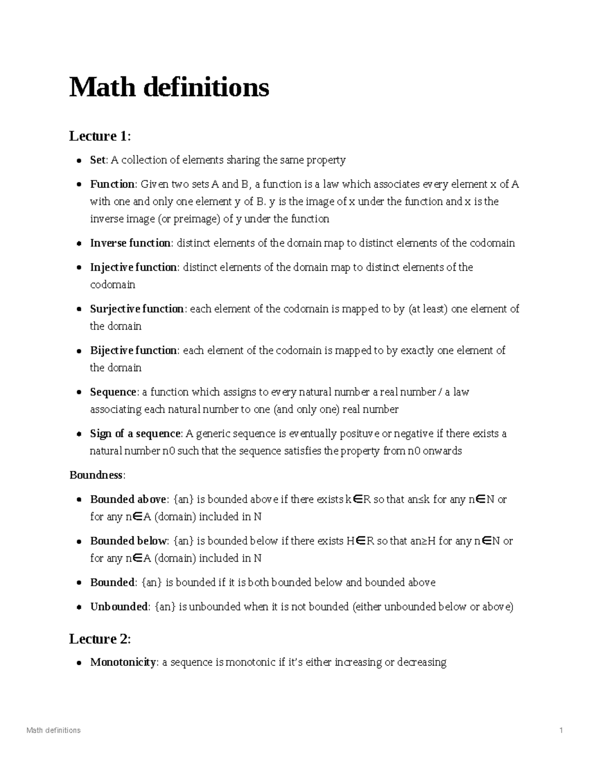 MATH Definitions Lecture Series: Key Concepts and Theorems - Studocu