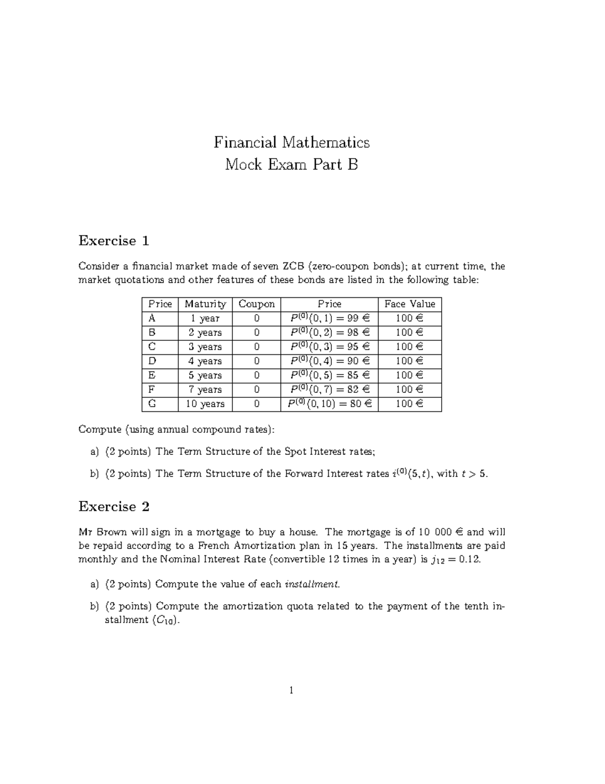 Financial Mathematics Mock Exam 2 - Part B Analysis - Studocu