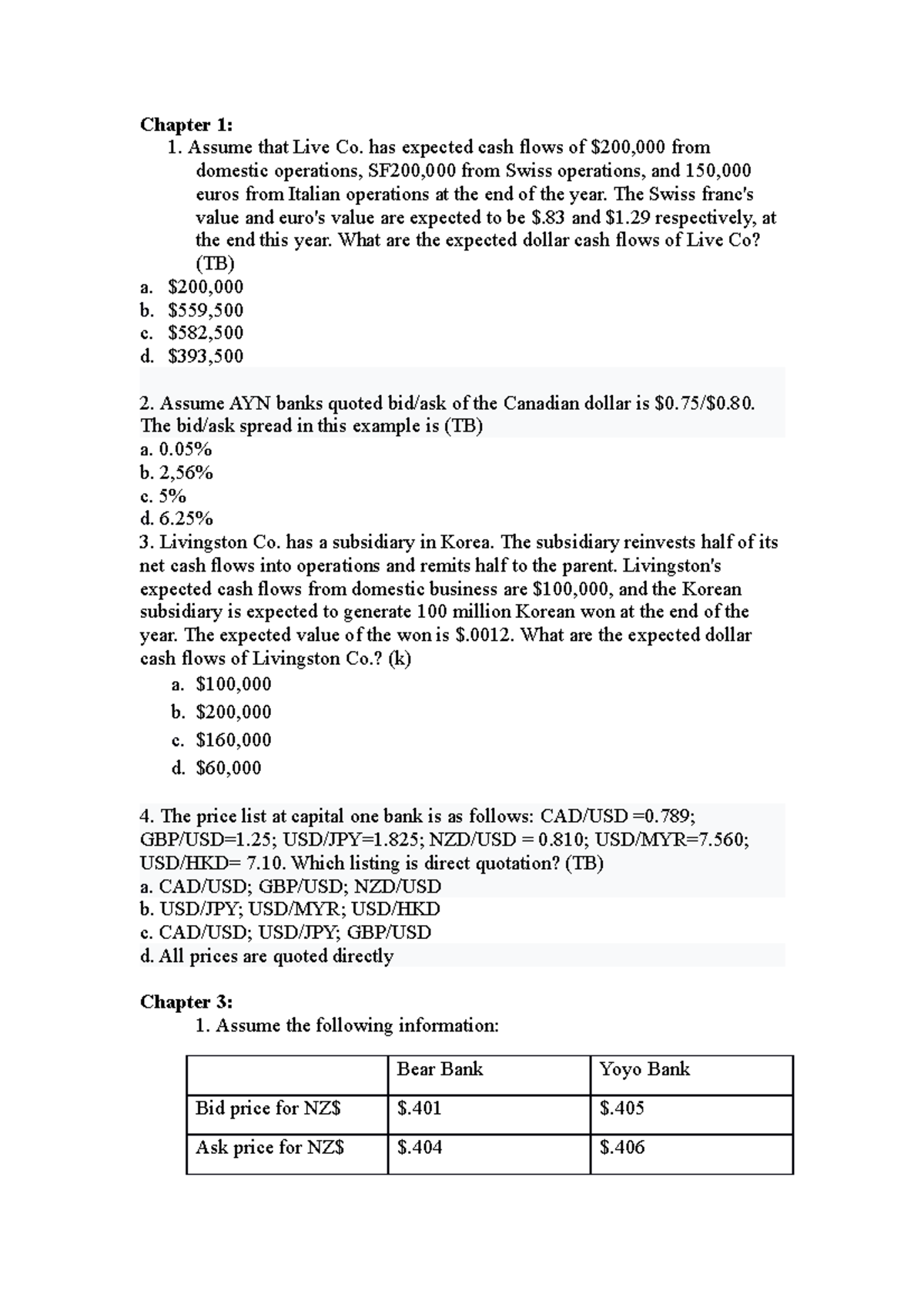Chapter 1, 3, 4 - Currency Exchange and Cash Flow Analysis - Studocu