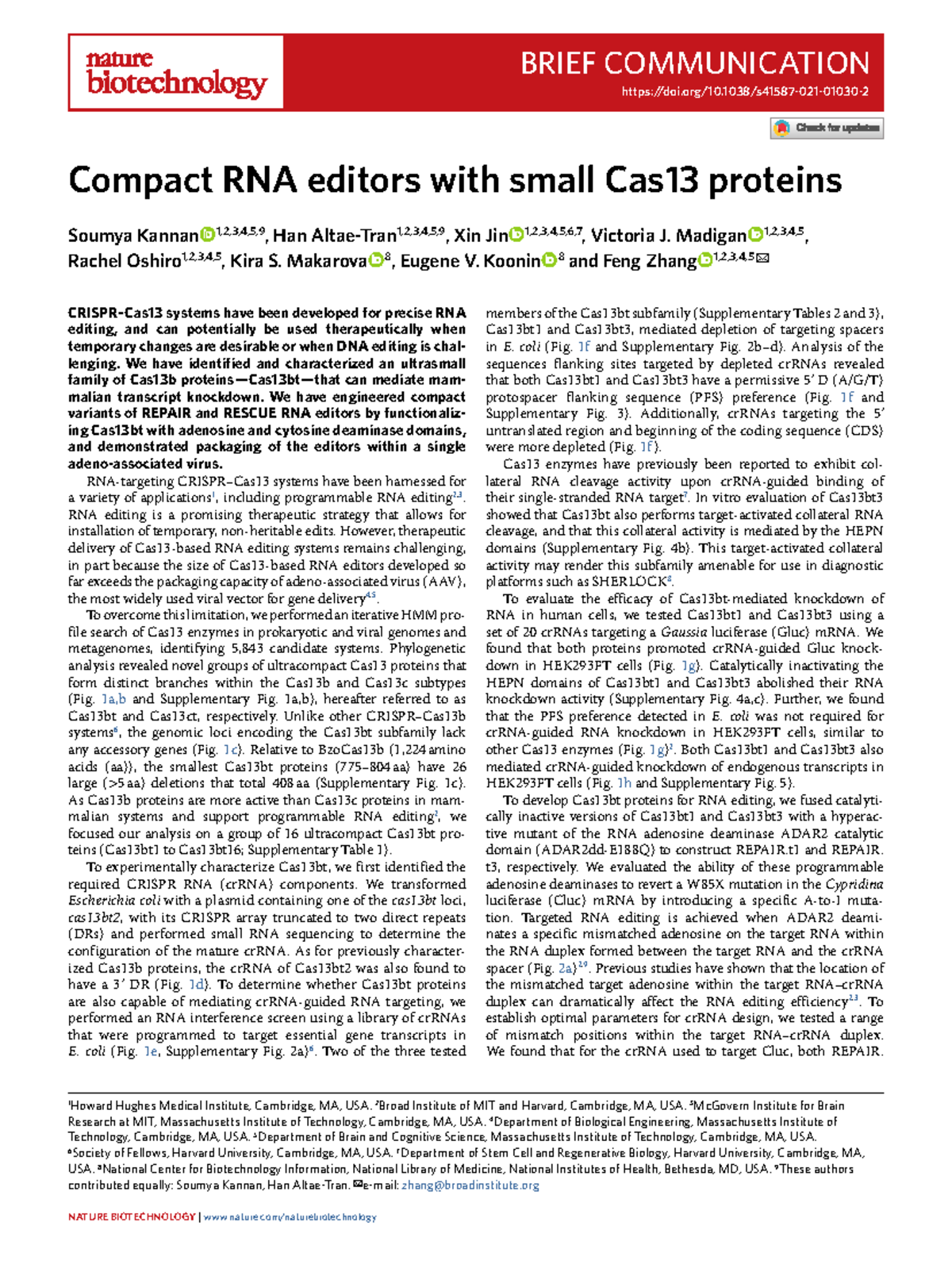 Compact Cas13bt RNA Editors for Therapeutic Applications - Studocu