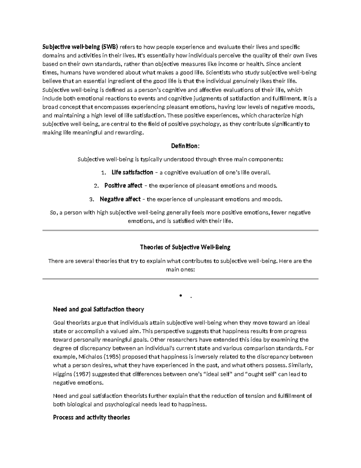 Subjective Well-Being (SWB): Comprehensive Guide and Theories - Studocu