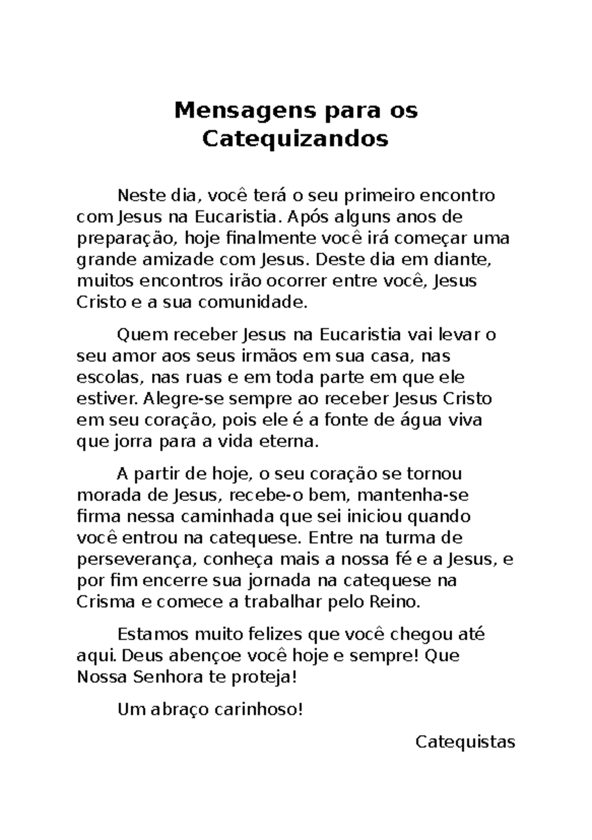 Livro Primeira Eucaristia - Mensagens para os Catequizandos Neste dia, você  terá o seu primeiro - Studocu
