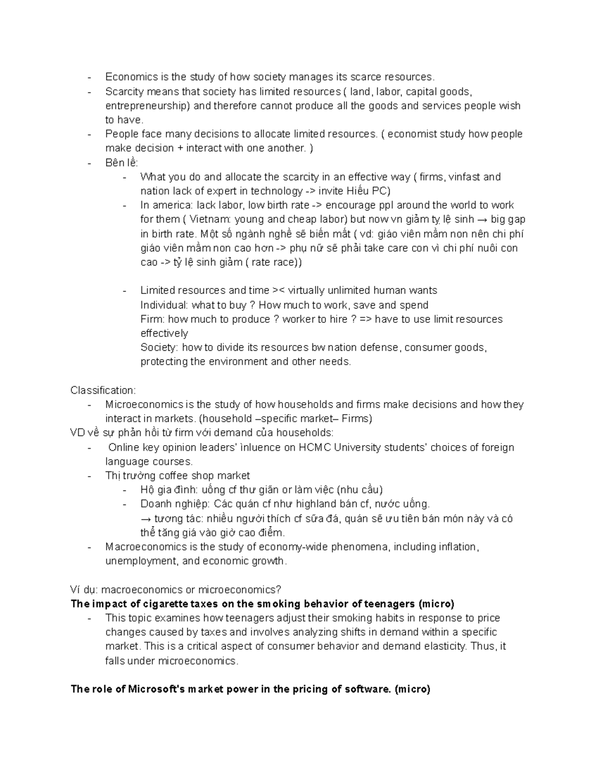 Vi Mô (Microeconomics) Chapter 1 - Key Concepts and Notes - Studocu