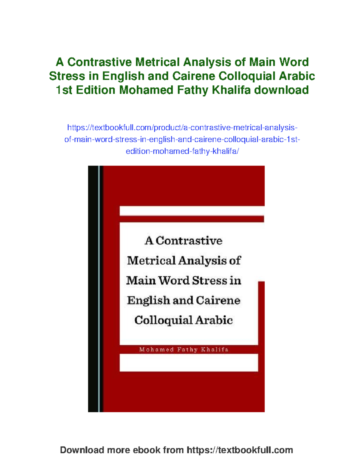 A Contrastive Metrical Analysis of English & Cairene Arabic Stress ...