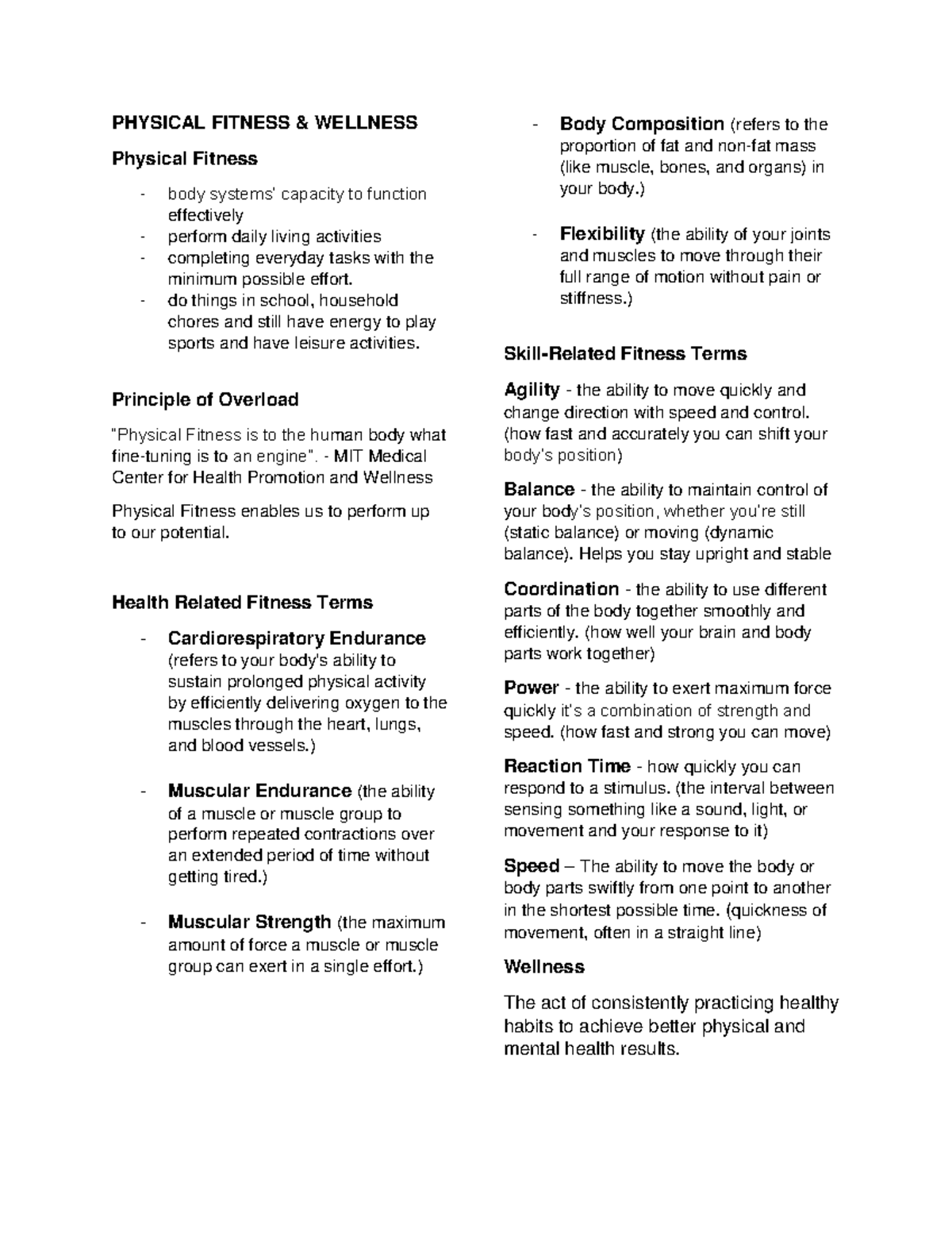 Pathfit (PFT) Midterm Review: Understanding Physical Fitness & Wellness ...