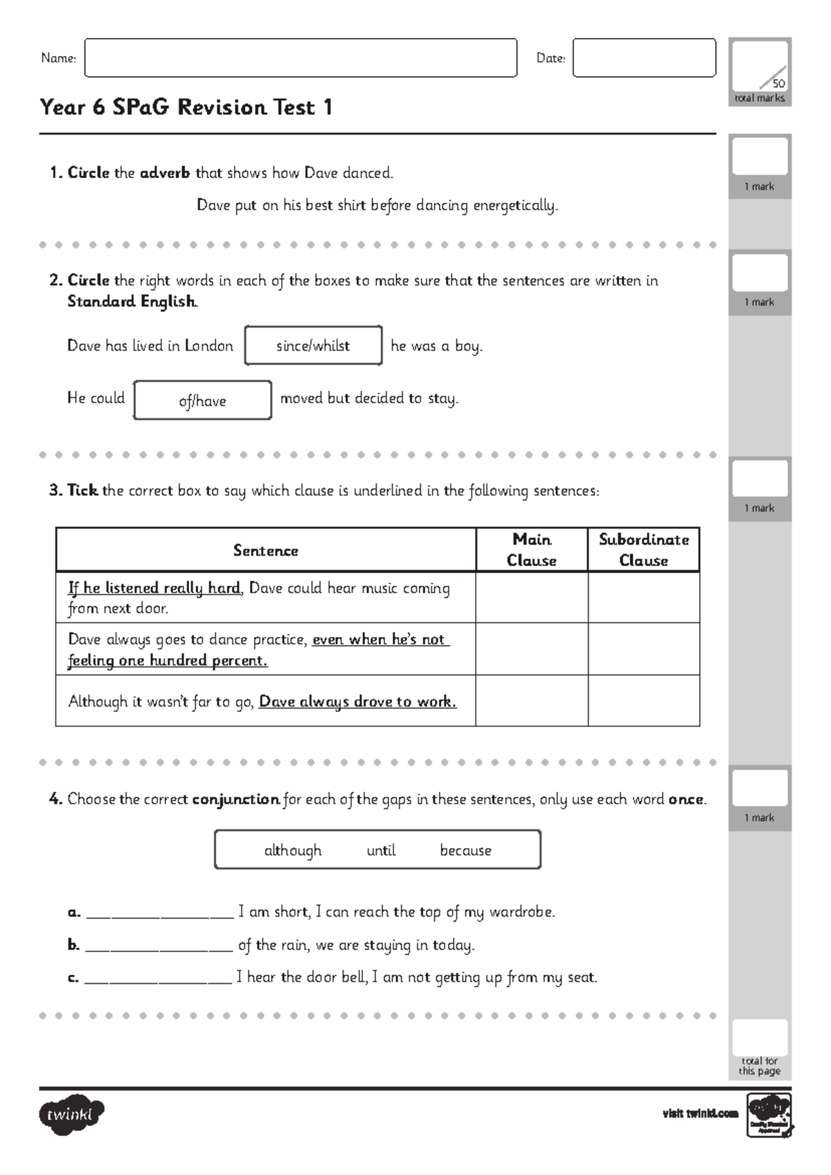 Year 6 SPaG Revision Test 1 - Comprehensive Practice Questions - Studocu