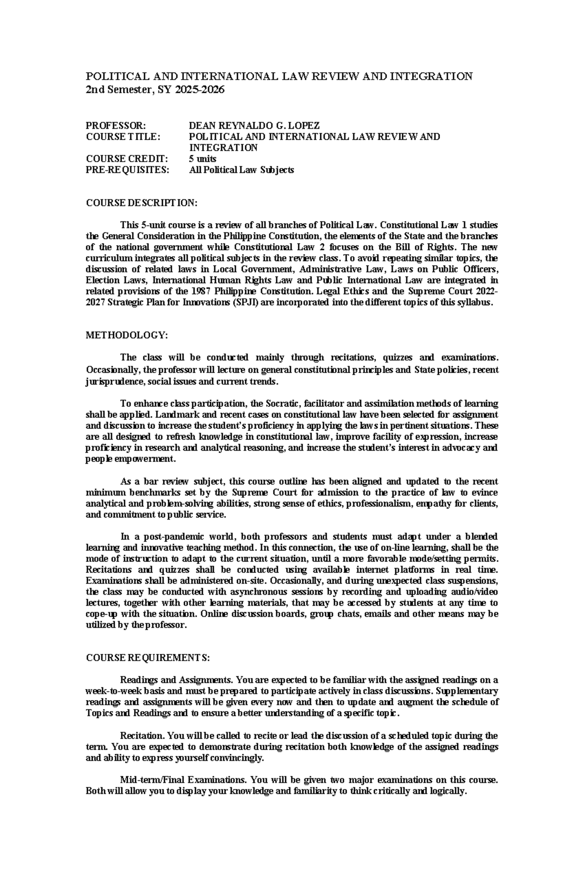 POLITICAL LAW REVIEW AND INTEGRATION 2nd SEM SY 2023-2024 - Studocu