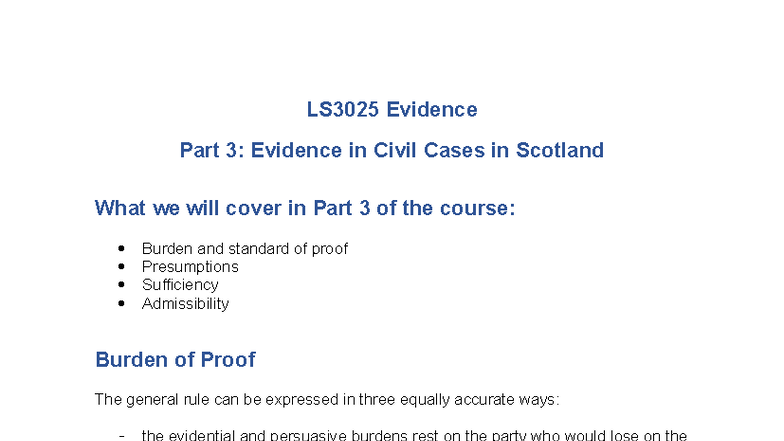 LS3025 Evidence Part 3: Civil Cases in Scotland - Key Concepts and ...