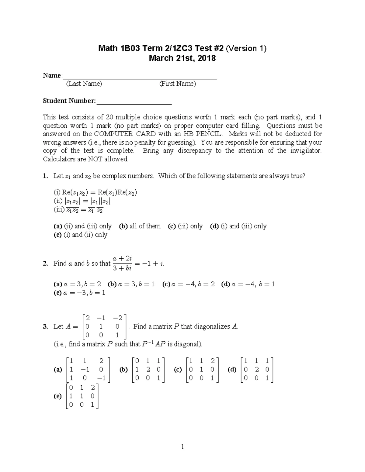 Sample Test 2 Answers for Math 1ZC - Studocu