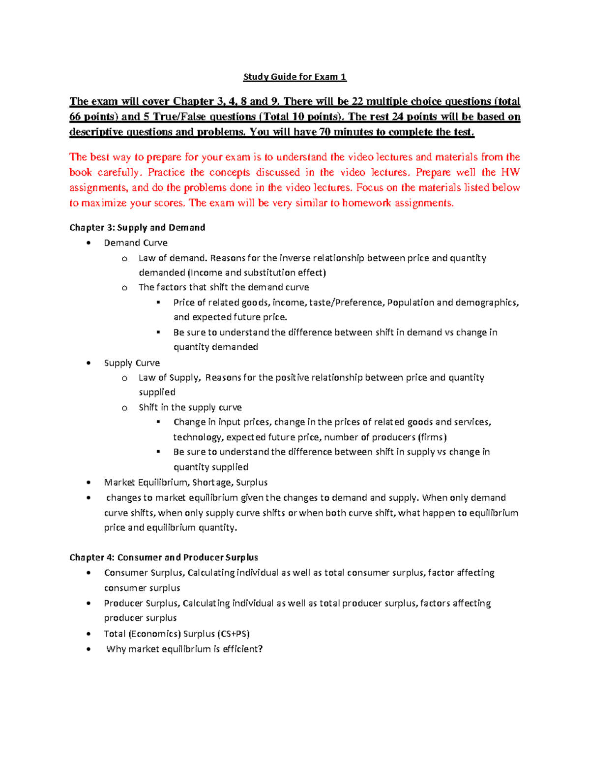 Study Guide for Exam 1-1 - Study Guide for Exam 1 The exam will cover ...