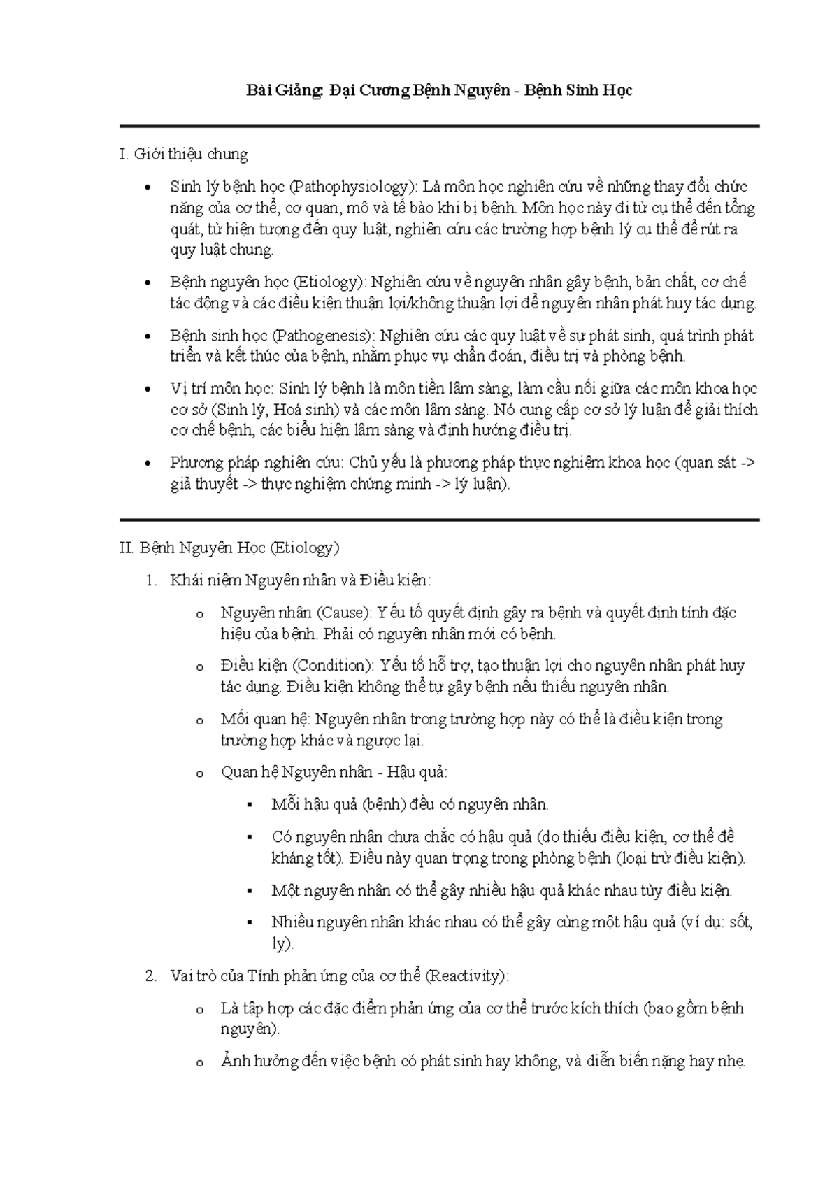 Bài Giảng: Sinh Lý Bệnh Nguyên Bệnh Sinh Học I - Y23 - Document Preview