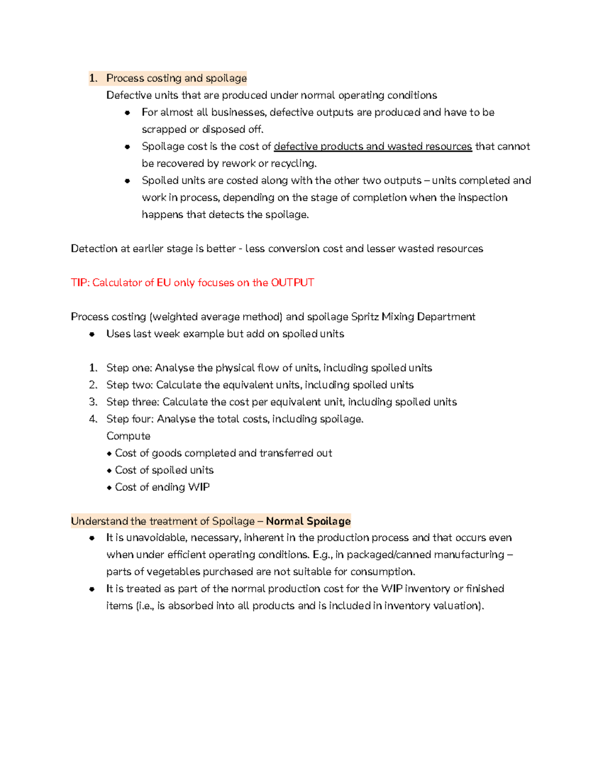 ACC2706 - Lecture Notes on Process Costing and Spoilage - Studocu