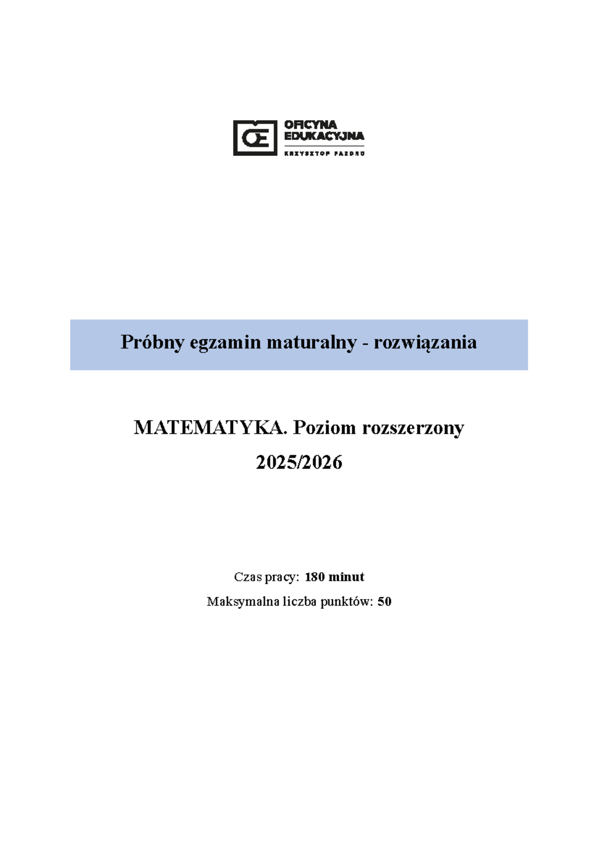 Arkusz probny MAT R 2026: Rozwiązania z matematyki na poziomie rozszerzonym - Document Preview