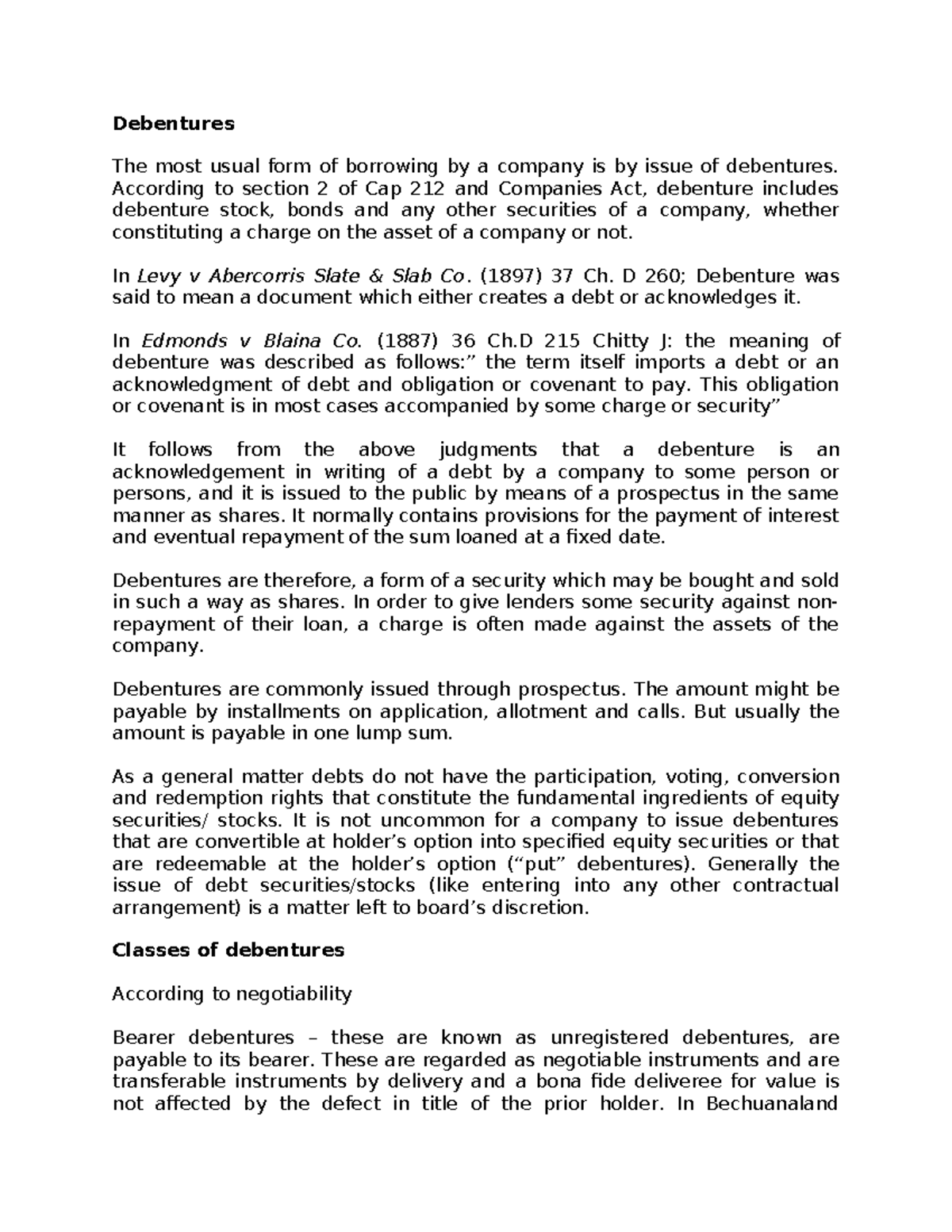 Understanding Debentures: Classes, Terms, and Legal Implications - Studocu