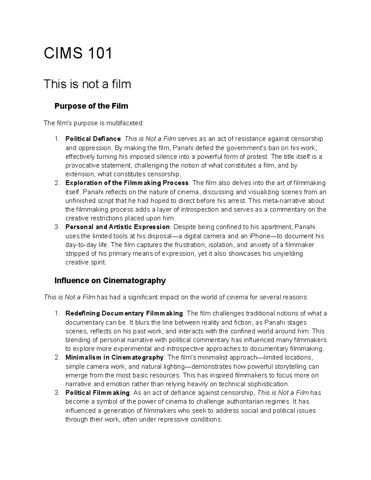 CIMS 101 Lecture Notes: Analyzing 