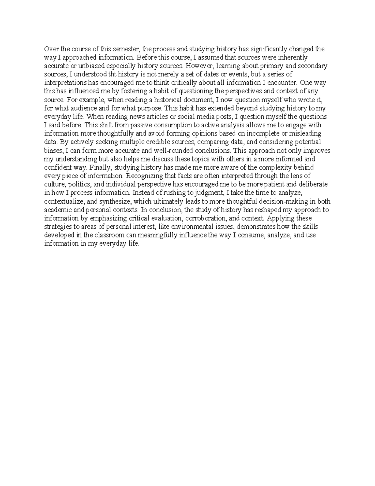 HIST 101: Reflections on Critical Thinking in History Studies - Studocu