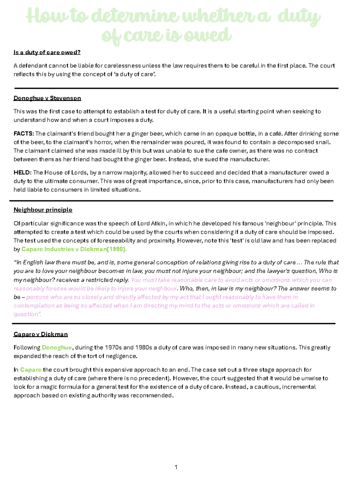 2. Duty of Care: Understanding Legal Principles and Precedents - Studocu