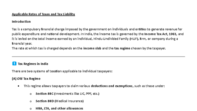 Tax Law Notes: Understanding Tax Rates & Liabilities in India - Studocu